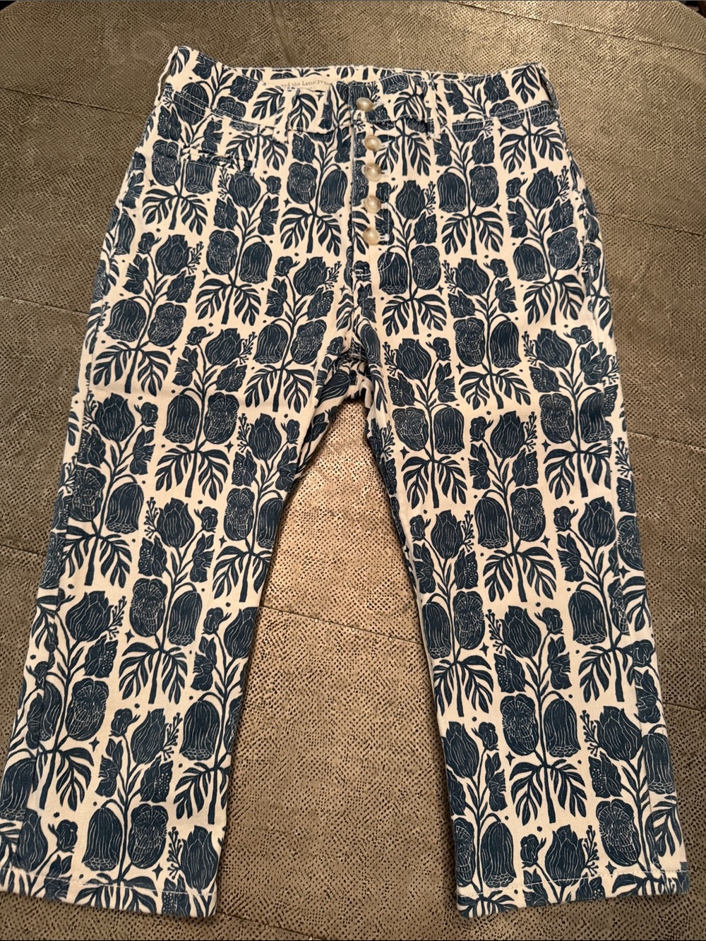 Anthropologie Navy Floral Cropped Pant